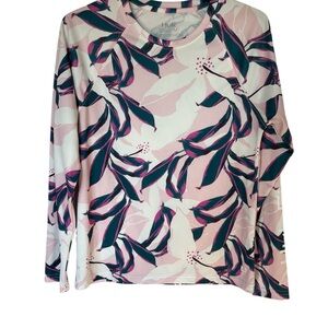 Huk Women's Pink and Green Leaf Print Blouse